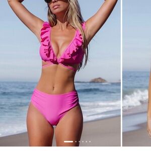 Cupshe Hot Pink Ruffle High-Waist Bikini